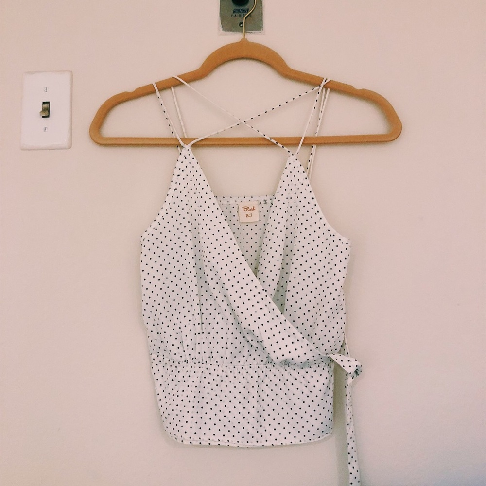 Wrap crop polka dot blouse